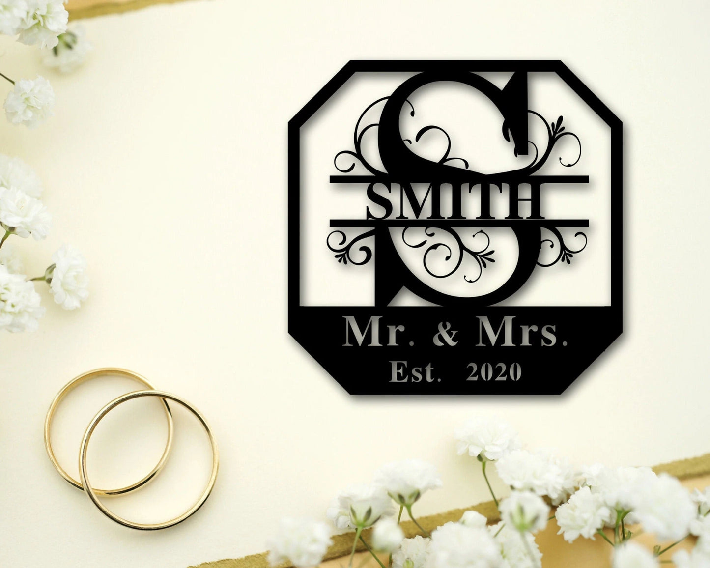 Personalized Elaborate Family Name Metal Sign, Housewarming Gift, Metal Wall Art, Door Hanger, Wedding Gift, Metal Monogram Sign,anniversary, Metal Laser Cut Metal Signs Custom Gift Ideas