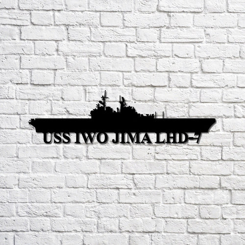 Uss Iwo Jima Lhd7 Navy Ship Metal Sign, Memory Wall Metal Sign Gift For Navy Veteran, Navy Ships Silhouette Metal Sign Laser Cut Metal Signs Custom Gift Ideas