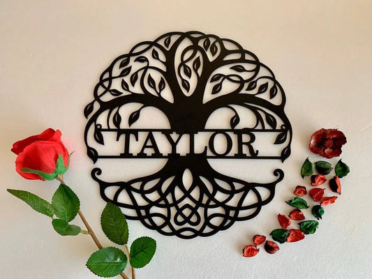 Custom Family Last Name Tree of Life Personalized Metal House Sign - 8 inches - metal sign