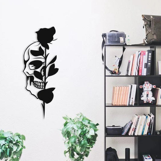 Half Skull And Rose Wall Art Decor Cut Metal Sign Laser Cut Metal Signs Custom Gift Ideas - 8 inches - metal sign