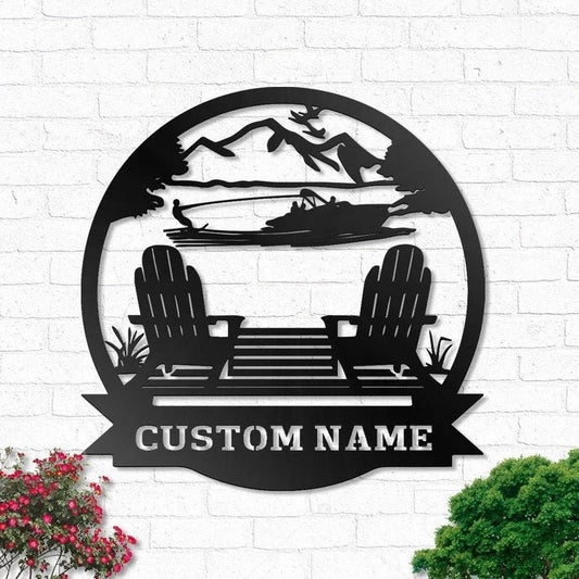 Custom Lake House Personalized Welcome Name Sign Decoration For Living Room Lake Life Outdoor - 8 inches - metal sign