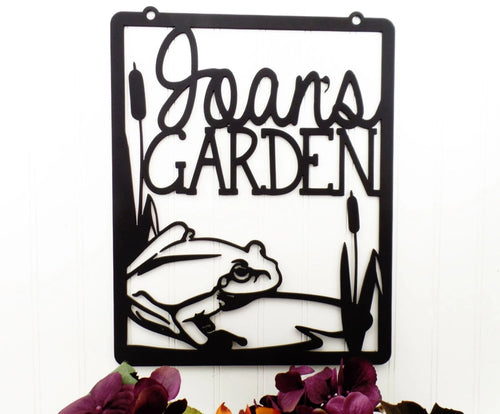 Flag Hanging Metal Sign Garden Sign Custom Sign Gift For Her Garden Name Sign Name Sign Wall Hanging Frog