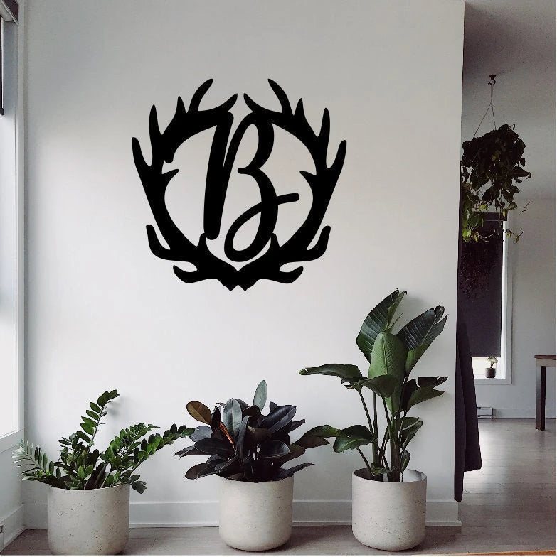 Personalized Initial Antler Sign, Metal Wall Decor, Initial Name Sign, Home Decor, Personalized Antler Decor, Metal Wall Art, Laser Cut Metal Signs Custom Gift Ideas