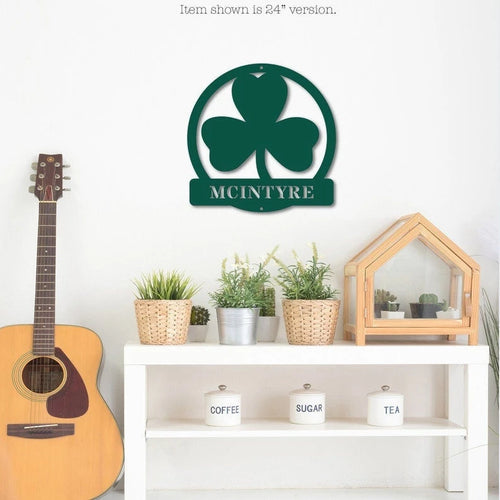 Round Shamrock Personalized Last Name Metal Wall Sign St. Patricks Day Decor Custom Metal Family Name Sign Lucky Shamrock Door Hanger
