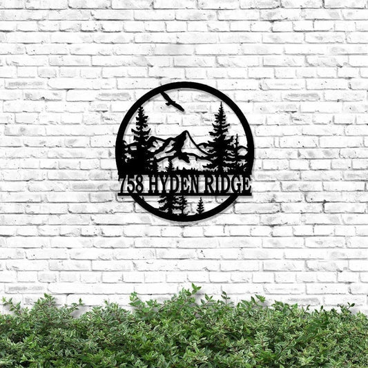 Mountain Pine Tree Laser Cut Metal Sign Personalized Address Metal Sign Customized Address Door Hanger Nature Scene Monogram Sign - 8 inches - metal sign