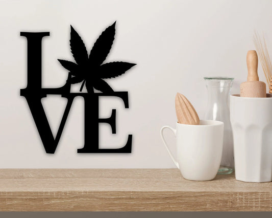 Metal Weed Decor Marijuana Gift Custom Peace Love Sign Hippie Metal Decor Weed Decor Marijuana Love Sign For Home Wacky Hippie Love - 8 inches - metal sign