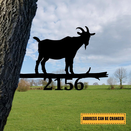 Personalized Address Goat Tree Stake, Garden Decor, Gift For Dad Laser Cut Metal Signs Custom Gift Ideas - 8 inches - metal sign
