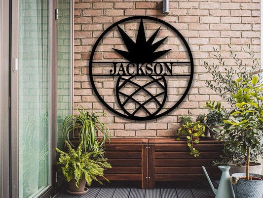 Personalized Pineapple Sign, Custom Name Sign In Pineapple , Customizable Weatherproof Door Hanger Or - metal sign