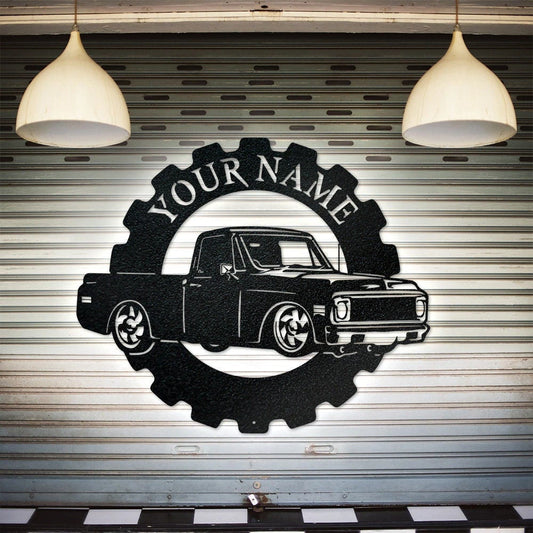 Custom Chevy Truck Classic Car Collection Cut Metal Sign Personalized Truck Name Metal Sign Wall Art - 8 inches - metal sign