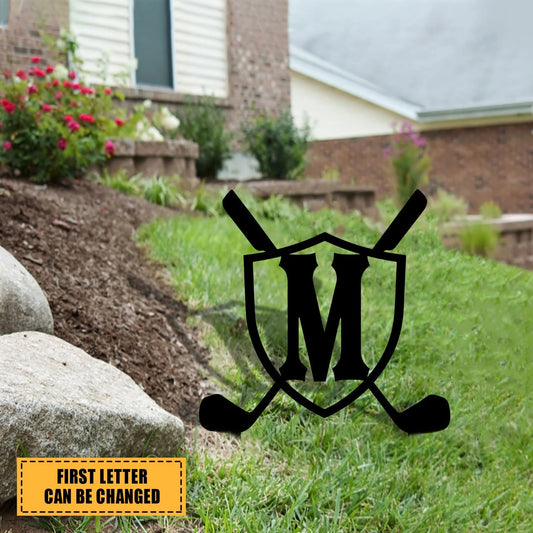 Custom Family Name First Letter Golf Metal Yard Sign, Garden Art Laser Cut Metal Signs Custom Gift Ideas - 8 inches - metal sign