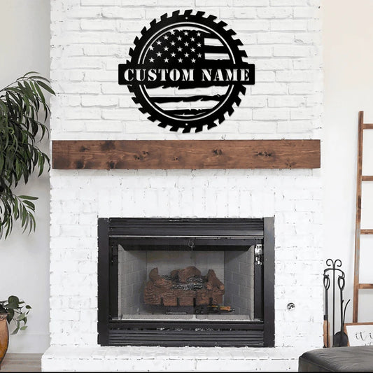 Custom American Flag Workshop Sign Metal Shop Sign Garage Sign - 8 inches - metal sign