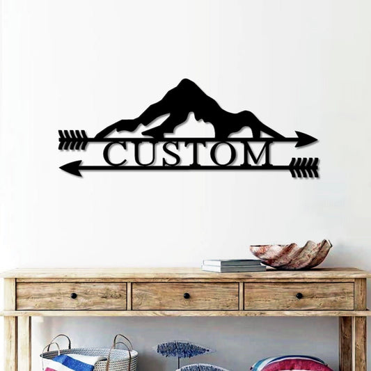 Personalized Double Arrow Mountain Range Adventure Name Sign Custom Rustic Metal Sign Housewarming Gift - metal sign