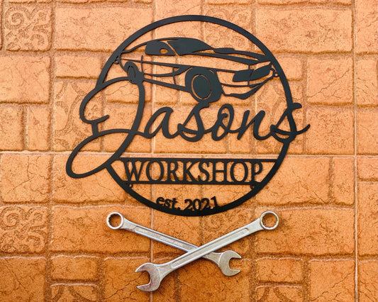 Custom Garage Est Sign Personalized Workshop Name Sign Gift For Dad Metal Wall Art Housewarming Plaque - metal sign