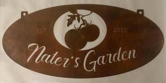 Oval Metal Garden Sign Personalized, Veggie Garden Sign, Tomato Sign, Metal Wall Art, Metal House Sign - metal sign