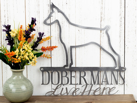 Doberman Sign Doberman Pinscher Dog Silhouette Sign Beware Of Dog Sign Doberman Gift Laser Cut Metal Raw Steel Shown - 8 inches - metal sign