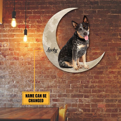 Blue Heeler Australian Cattle Dog And Moon Funny Personalized Cut Metal Sign, Custom Christmas Gift Wall Decoration For Dog Lovers Laser Cut Metal Signs Custom Gift Ideas