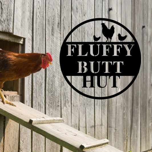 Fluffy Butt Hu, Metal Chicken Coop Garden Stake, Chicken Lawn Decor, Funny Farmhouse Yard Art, Homestead - metal sign