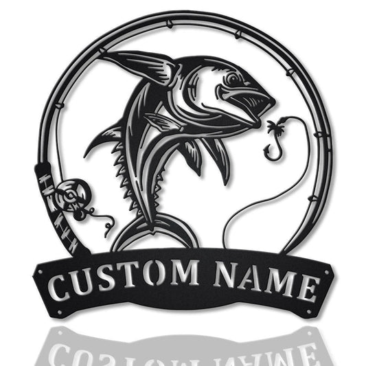 Personalized Dolphin Fishing Fish Pole Metal Sign Art, Custom Dolphin Fishing Metal Sign, Fishing Gift - metal sign