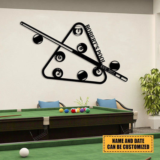 Custom Name And Date Billards Metal Sign, Steel Pool Sign Laser Cut Metal Signs Custom Gift Ideas - 8 inches - metal sign