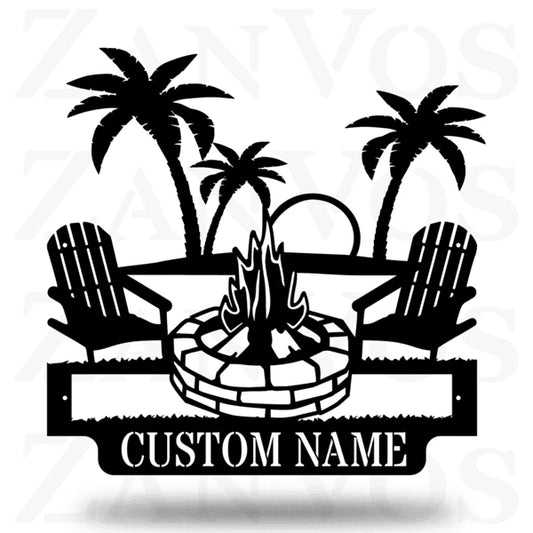 Palm Tree Campfire Monogram Customized Metal Signs, Custom Metal Sign, Custom Signs, Metal Sign, Metal - metal sign