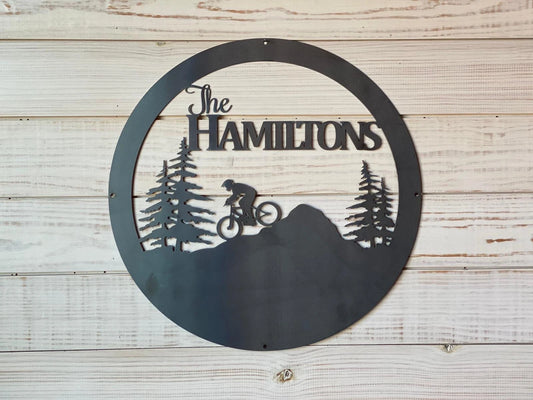 Mountain Biking Sign, Round Custom Cut Metal Sign, Personalized Gift Laser Cut Metal Signs Custom Gift Ideas - 8 inches - metal sign