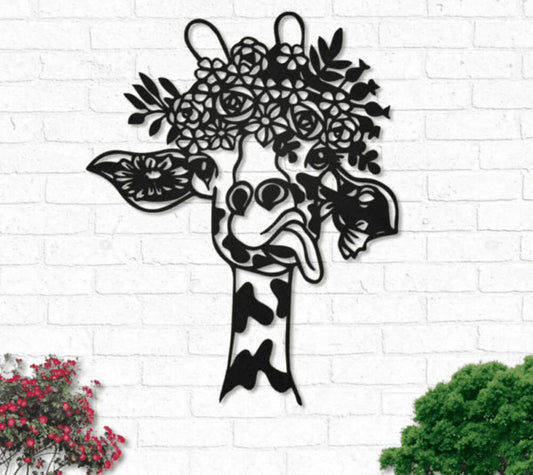 Cute Giraffe Flowers Metal House Sign - 8 inches - metal sign