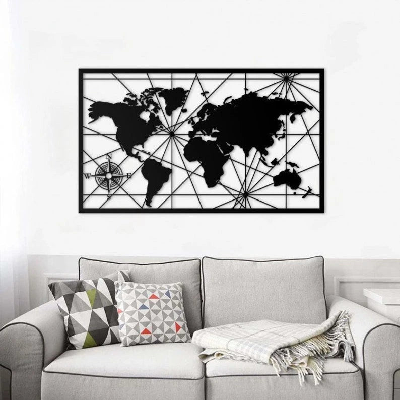 Route Metal World Map Metal Wall Decor World Map Wall Art Metal Art Housewarming Gift Wall Hangings