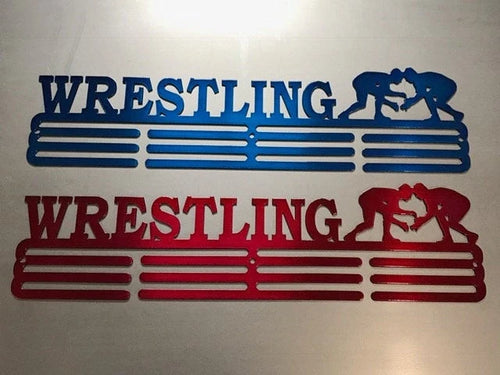 Wrestling Medal Hanger Holder Display Rack 3 Rung Cut Metal Sign