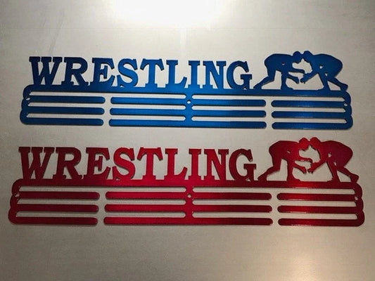 Wrestling Medal Hanger Holder Display Rack 3 Rung Cut Metal Sign