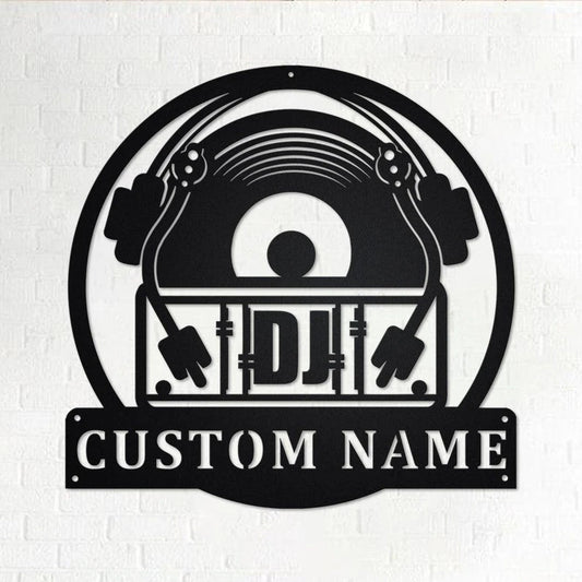Custom Music Turntable Record Personalized Marimba Disc Jockey Name Sign Decoration For Room DJ Custom DJ - 8 inches - metal sign