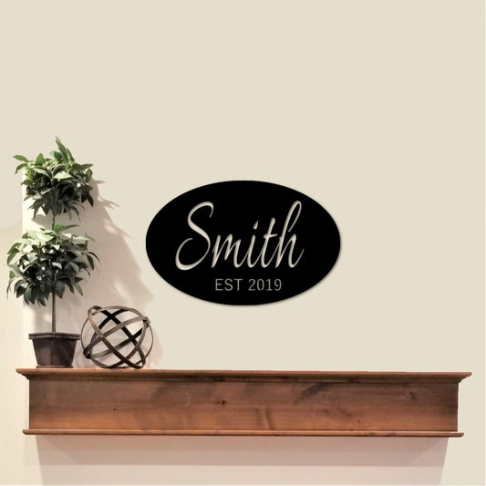 Oval Family Name Sign, Family Established Date Sign, Personalized Entry Door Hanger, Outdoor Custom Metal - metal sign