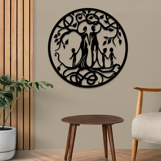 Mom, Dad And Three Kids Tree Of Life Metal Art, Weatherproof Art Laser Cut Metal Signs Custom Gift Ideas - 8 inches - metal sign