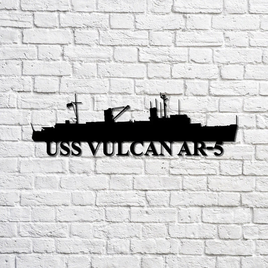 Uss Vulcan Ar5 Navy Ship Metal Sign, Memory Wall Metal Sign Gift For Navy Veteran, Navy Ships Silhouette Metal Sign Laser Cut Metal Signs Custom Gift Ideas