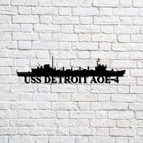 Uss Detroit Aoe4 Navy Ship Metal Sign, Memory Wall Metal Sign Gift For Navy Veteran, Navy Ships Silhouette Metal Sign Laser Cut Metal Signs Custom Gift Ideas