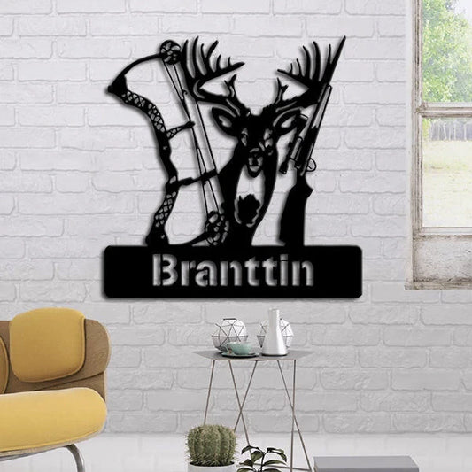 Hunt Lovers Customized Name Deer And Gun Metal Wall Art Laser Cut Metal Signs Custom Gift Ideas - 8 inches - metal sign
