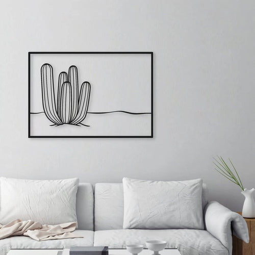 Large Cactus One Line Rectangle Wall Art Decor Cut Metal Sign Laser Cut Metal Signs Custom Gift Ideas