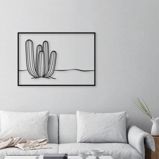 Large Cactus One Line Rectangle Wall Art Decor Cut Metal Sign Laser Cut Metal Signs Custom Gift Ideas - 8 inches - metal sign