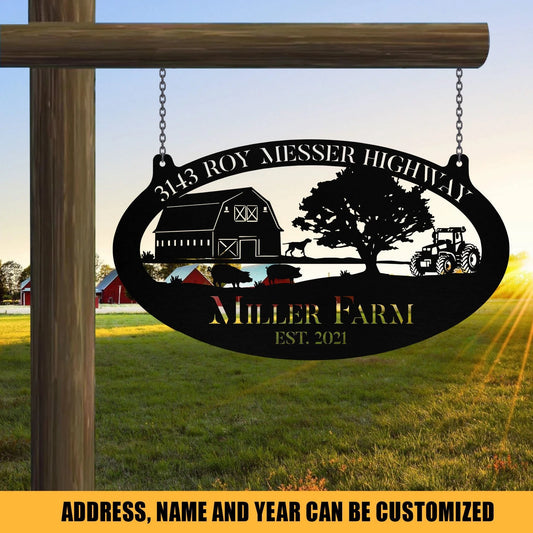 Personalized Metal Farm Sign Barn Dog Pig Tractor, Metal Laser Cut Metal Signs Custom Gift Ideas - 8 inches - metal sign