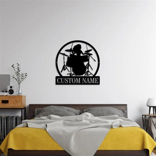 Drummer Female Metal Sign Drummer Female Sign Music Room Sign Gift For Musician Drummer Gifts For Women Drum House Sign - 8 inches - metal sign