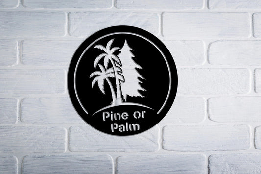 Pine Or Palm Tree Sign, Tropical, Entrance Sign, Wall Decor, Plasma Cut Steel Sign ,custom Monogram - metal sign