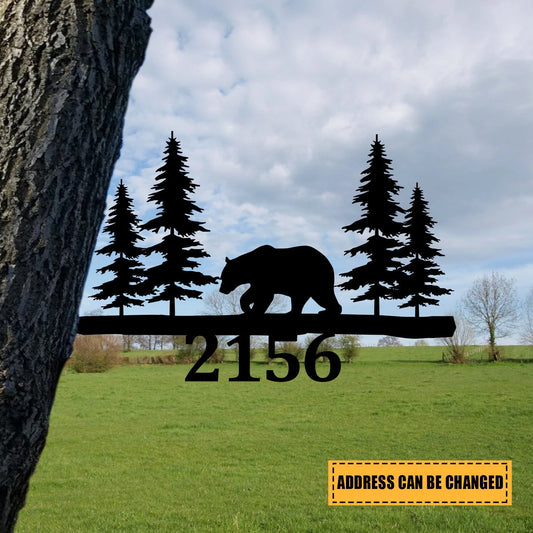 Personalized Address Bear Metal Tree Stake, Bear Animals Metal Sign Laser Cut Metal Signs Custom Gift Ideas - 8 inches - metal sign