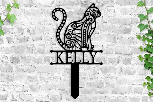 Custom Name Cat Metal Garden Stake, Cat Metal Sign, Cat Floral Art, Home Decor, Cat Lover Gifts, Cat Yard - metal sign