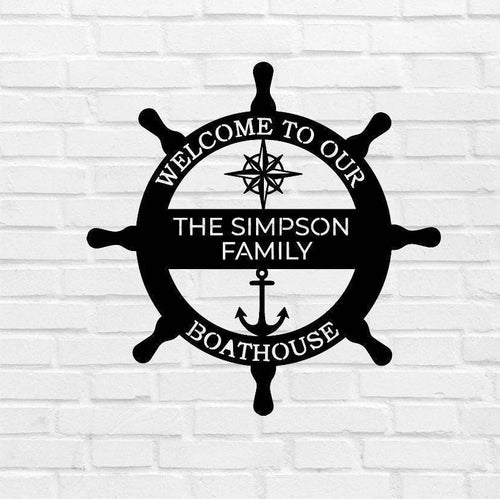 Welcome Aboard Metal Boat House Sign Customisable Metal Boathouse Sign Riverboat Sign Personalised Anchor Monogram Compass Wall Art