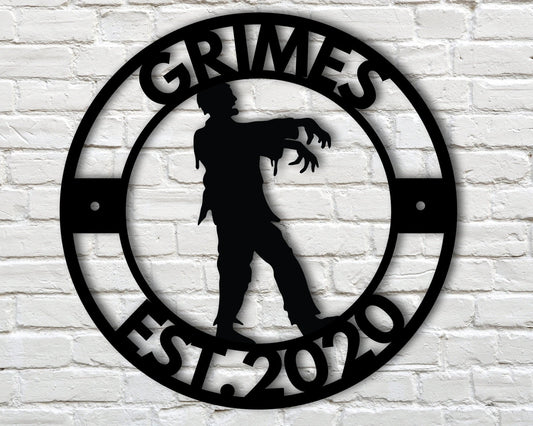 Personalized Zombie Sign Custom Zombie Name Sign Custom Halloween Decor Personalized Family Name Sign With Established Date Zombie Decor - 8 inches - metal sign