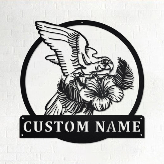 Parrot With Tropical Personalized Metal Sign, Parrot Metal Wall Art, Parrot Metal Wall Decor, Parrot - metal sign