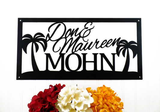 Custom Beach House Metal Sign, Palm Trees, Family Name Sign, Name Sign, Metal Wall Art, Outdoor Sign - metal sign