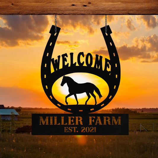 Personalized Metal Horse Hoof Shoes Sign Monogram, Metal Laser Cut Metal Signs Custom Gift Ideas - 8 inches - metal sign