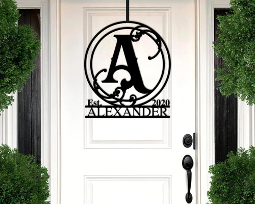 Personalized Metal Door Hanger Last Name Sign Front Door Wreath Established Sign Entry Way Wall Decor Welcome Sign Porch Metal Sign