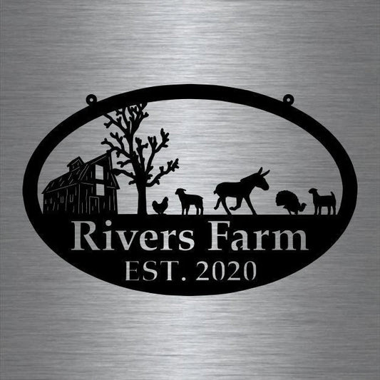 Metal Farm Sign , Barn And Donkey, Chicken, Turkey, Lamb, And Goat Personalized Family Name Metal Sign - wedding detail