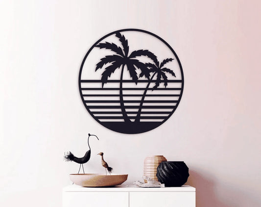 Palm Tree (Circle) Decor Wall Art Cut Metal Sign Laser Cut Metal Signs Custom Gift Ideas - 8 inches - metal sign